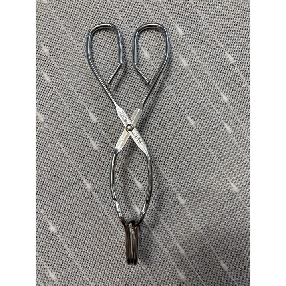 Vintage EKCO 8" Kitchen Tongs Grippers Scissor Type angled USA